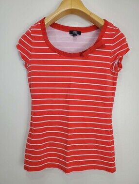 Chic By Jacob Red & White Striped Scoop Neck Short Sleeve Top